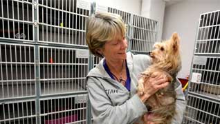 woman holding dog