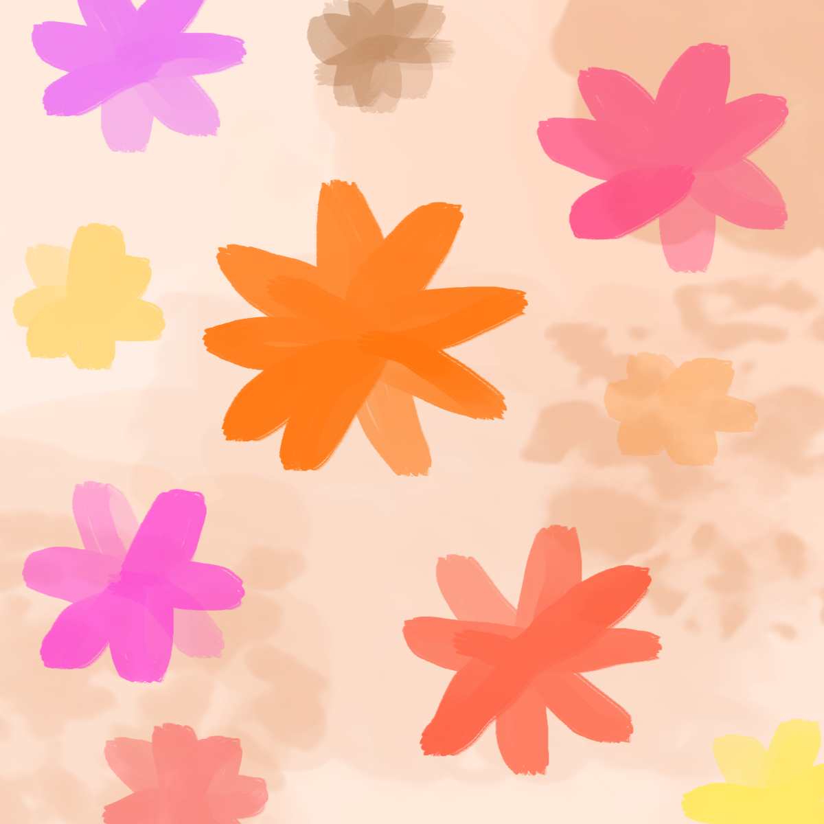 A drawn picture of variously colored flowers.
