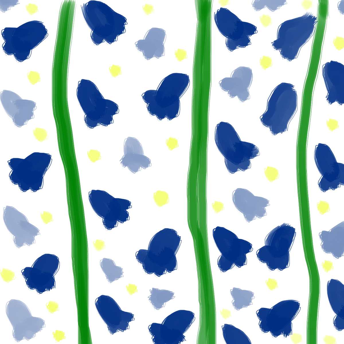 A drawn picture of artistic bluebells.